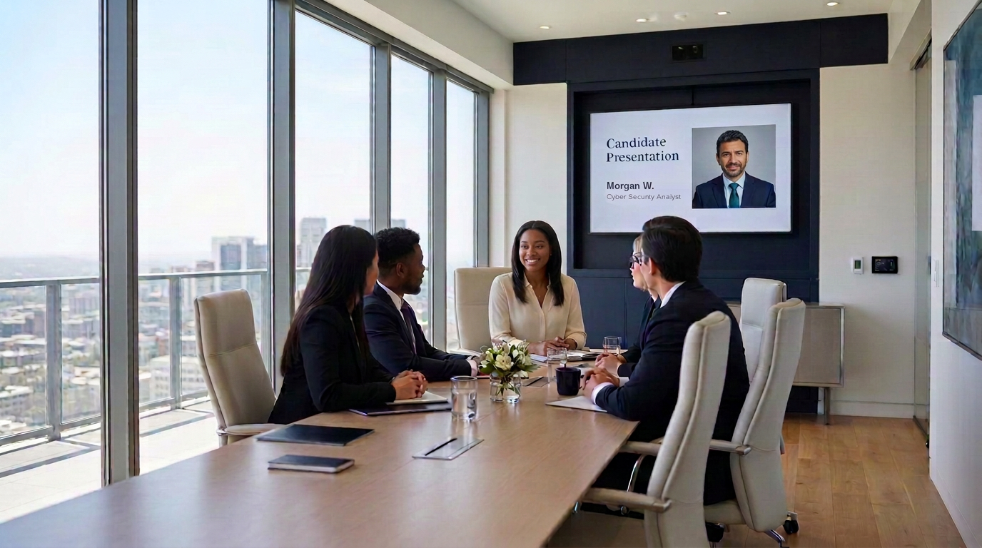 Executive search and specialized talent acquisition team reviewing candidate materials